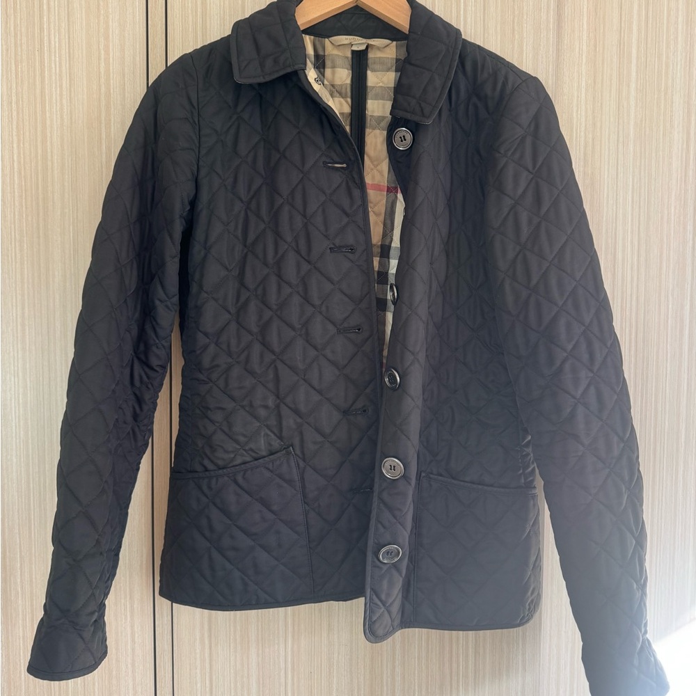 Burberry Nylon Black Quilted Coat with Classic Check Lining